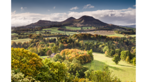 View of Eildon Hills on a sunny day